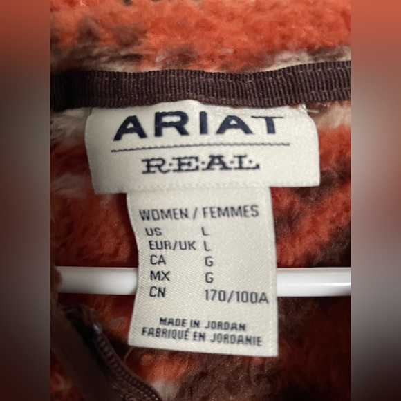 Ariat REAL Berber Women’s Sz L Orange Aztec Geometric Sherpa Southwestern - Picture 3 of 7
